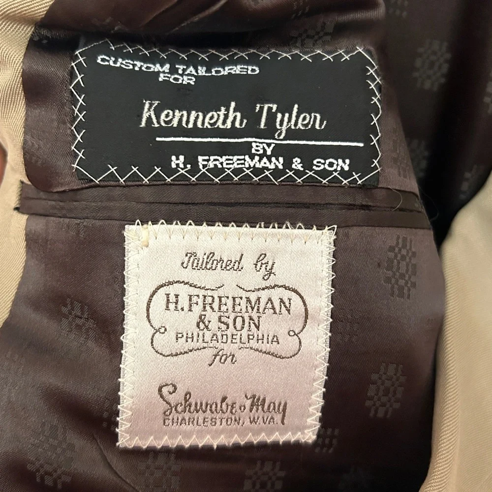 Vtg 1989 H. Freeman & Son Custom Made Khaki Tan Wool Sport Coat size 46